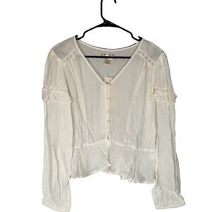 Band of the Free Cream Sandy Ruffle Long Sleeve Button Front Top Women Sz M